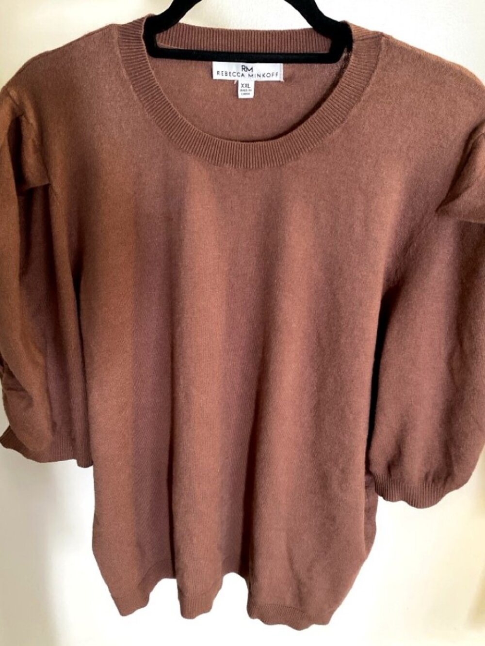 Rebecca Minkoff Puff Sleeve Sweater Ruched Dusty Rose XXL